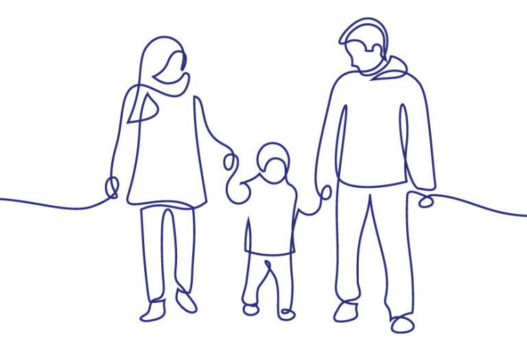 Parents holding hands with child