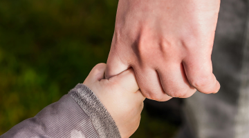 Adult male hand holding a young child's hand