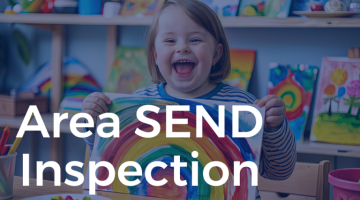 A picture of a smiling child with the words Area SEND Inspection written on it